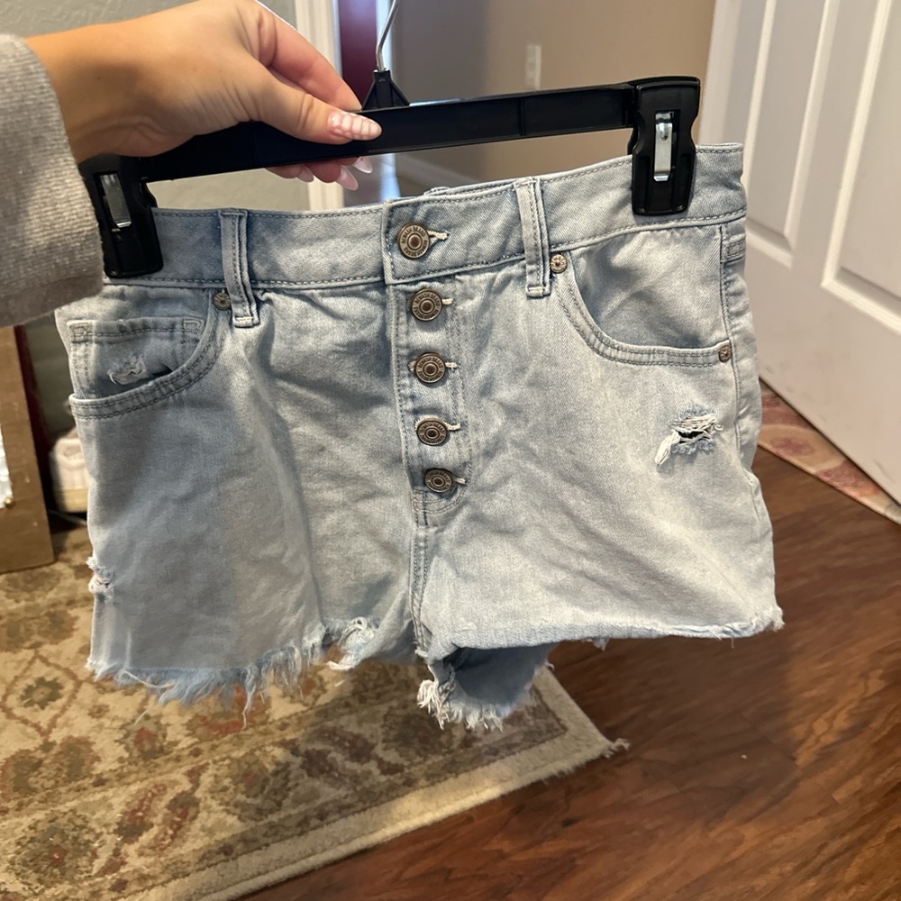 Distressed Denim Button-Fly Shorts